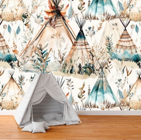Fotomural o papel pintado acuarela tienda tipi