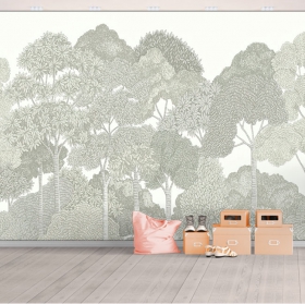 Fotomural o papel pintado dibujo vintage arboles bosque grises juvenil