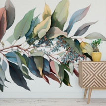 Papel pintado o fotomural ilustración acuarela hoja planta juvenil
