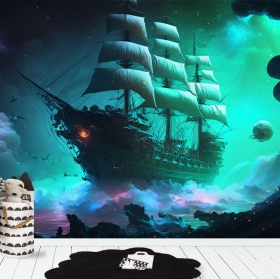Papel pintado o fotomural dibujo aventura barco fantasma arrecife piratas