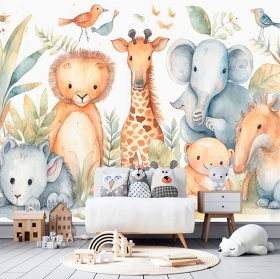 Fotomural o papel pintado animales acuarela