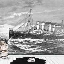 Fotomural o papel pintado dibujo estilo grabado de barco clásico