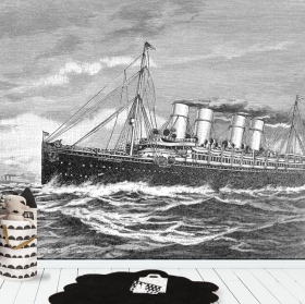 Fotomural o papel pintado dibujo estilo grabado de barco clásico