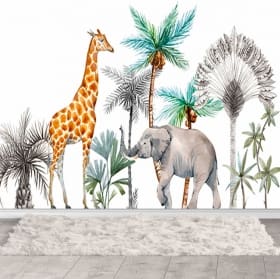 Fotomural o papel pintado animales jungla acuarela