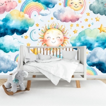 Fotomural o papel pintado arcoiris sol acuarela