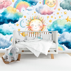 Fotomural o papel pintado arcoiris sol acuarela