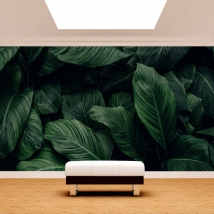 Papel pintado o fotomural hojas plantas detalles en tonos verdes