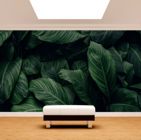 Papel pintado o fotomural hojas plantas detalles en tonos verdes