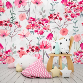 Papel pintado o fotomural dibujo flores primaveral alegre juvenil infantil