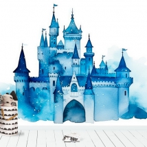 Fotomural o papel pintado castillo acuarela azul