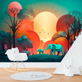 Fotomural o papel pintado elefantes papel