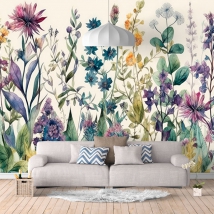 Fotomural o papel pintado flores silvestres bosque colores