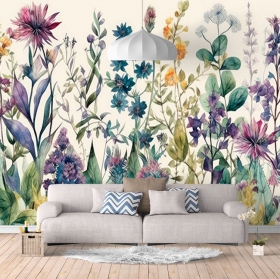 Fotomural o papel pintado flores silvestres bosque colores