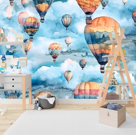 Fotomural o papel pintado globos cielo acuarela