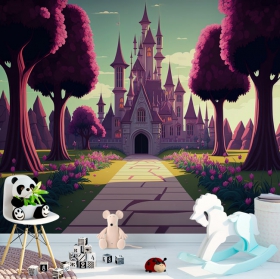 Fotomural o papel pintado dibujo castillo de cuento infantil