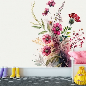 Fotomural o papel pintado dibujo acuarela de flores decoración
