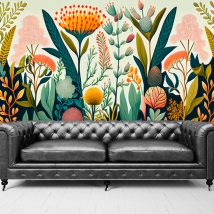 Fotomural o papel pintado ilustracion flores silvestres
