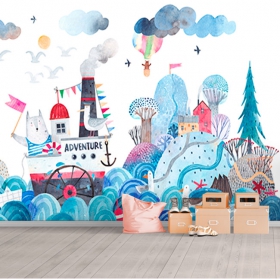 Fotomural o papel pintado ilustracion infantil mar