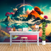 Fotomural o papel pintado ilustracion paisaje color