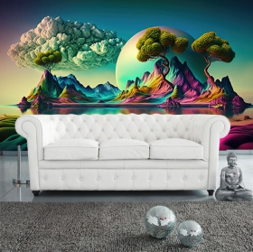 Fotomural o papel pintado ilustracion paisaje color montaña