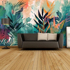 Fotomural o papel pintado ilustracion palmera colores
