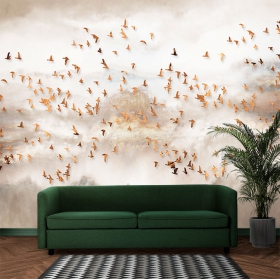 Fotomural o papel pintado paisaje pajaros oro