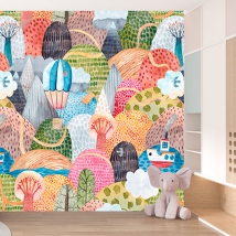 Fotomural o papel pintado patron acuarela globos y barcos