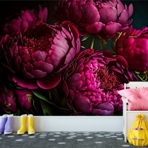 Papel pintado o fotomural dibujo flores tonos morados realista 