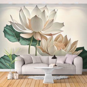 Fotomural o papel pintado ilustración flores blancas loto