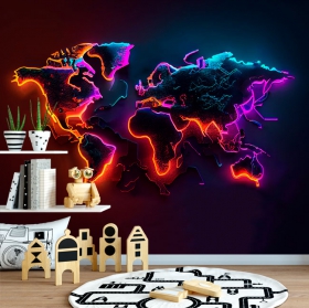 Fotomural o papel pintado mapamundi moderno efecto luces lcd neón