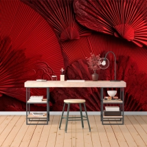 Papel pintado o fotomural de fondo de abanicos rojos moderno