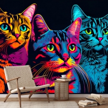 Fotomural o papel pintado retrato gatos estilo andy warhol moderno