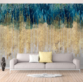 Fotomural o papel pintado pintura abstracta con texturas dorada azul