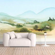 Fotomural o papel pintado acuarela paisaje arboles