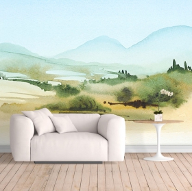 Fotomural o papel pintado acuarela paisaje arboles