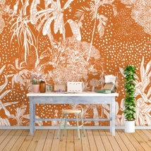 Papel pintado o fotomural fondo dibujo vintage plantas tropicales