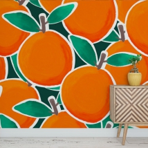 Papel pintado o fotomural dibujo acuarela naranjas moderno