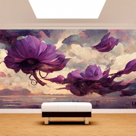 Fotomural o papel pintado pintura surrealismo flores y paisaje