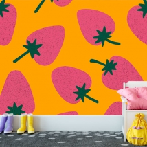 Fotomural o papel pintado ilustración fresas estilo pop juvenil