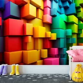 Papel pintado o fotomural fondo cubos 3d colorido arco íris