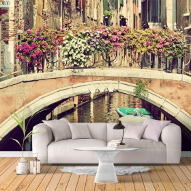 Papel pintado o fotomural imagen canal venecia con barca