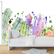 Fotomural o papel pintado dibujo infantil acuarela cactus moderno