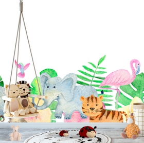 Fotomural o papel pintado dibujo infantil animales amigos libres