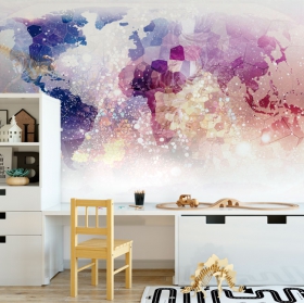 Fotomural o papel pintado mapamundi con pintura y formas geométricas moderno juvenil infantil