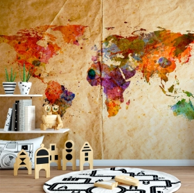 Papel pintado o fotomural mapamundi moderno con texturas en papel antiguo