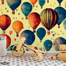 Papel pintado o fotomural dibujo infantil juvenil globos aerostáticos