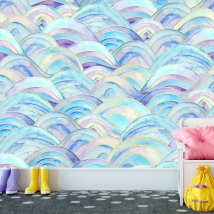 Papel pintado o fotomural dibujo patrones ondas azules y doradas con texturas