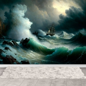 Papel pintado o fotomural ilustración barco capeando la tormenta