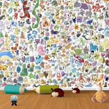 Papel pintado o fotomural catálogo de pokémon fondo infantil juvenil