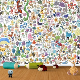 Papel pintado o fotomural catálogo de pokémon fondo infantil juvenil